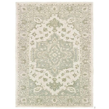 Homeroots 5 x 8 ft. Green & Cream Medallion Area Rug 395920